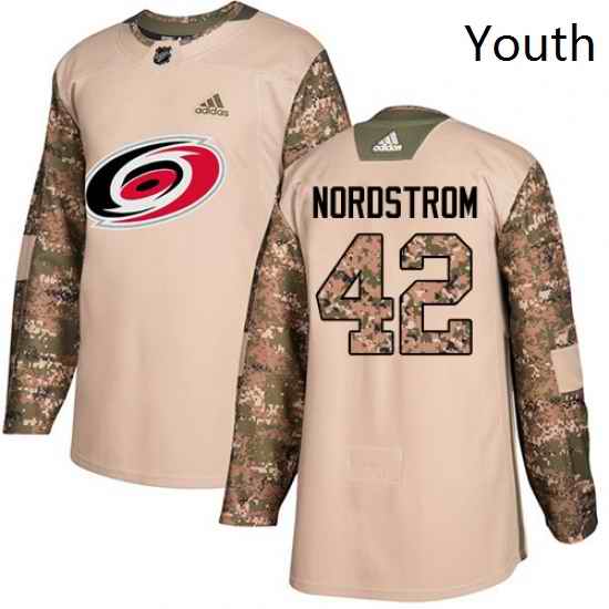 Youth Adidas Carolina Hurricanes 42 Joakim Nordstrom Authentic Camo Veterans Day Practice NHL Jersey